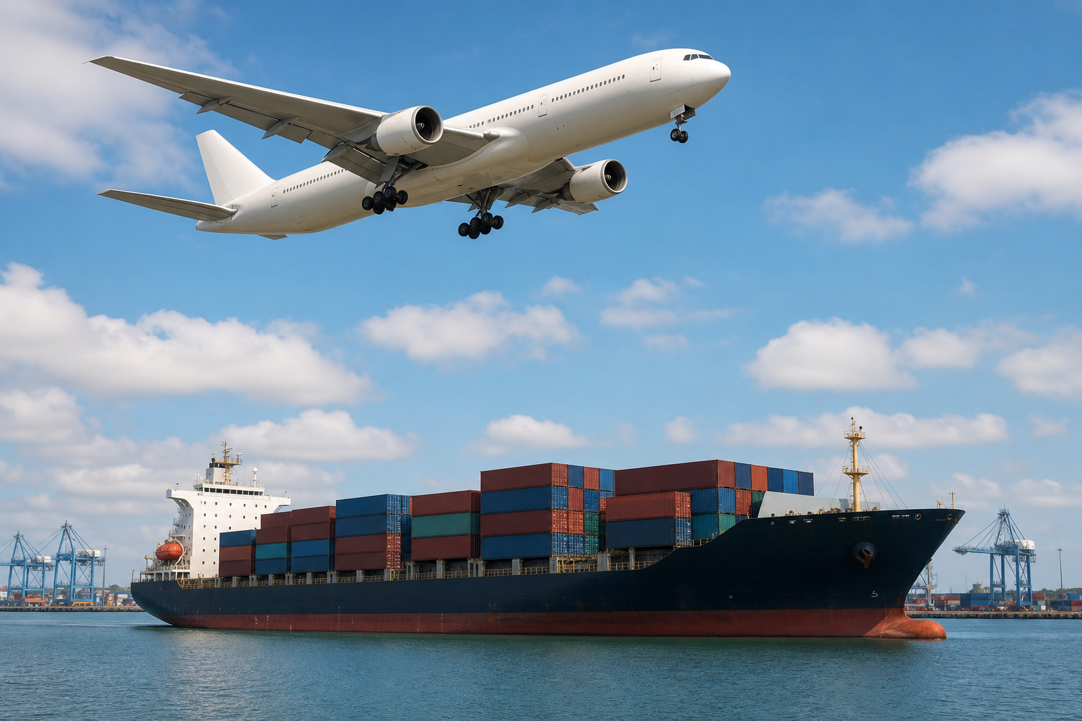 Speed comparison chart between air freight and sea freight showing transit savings