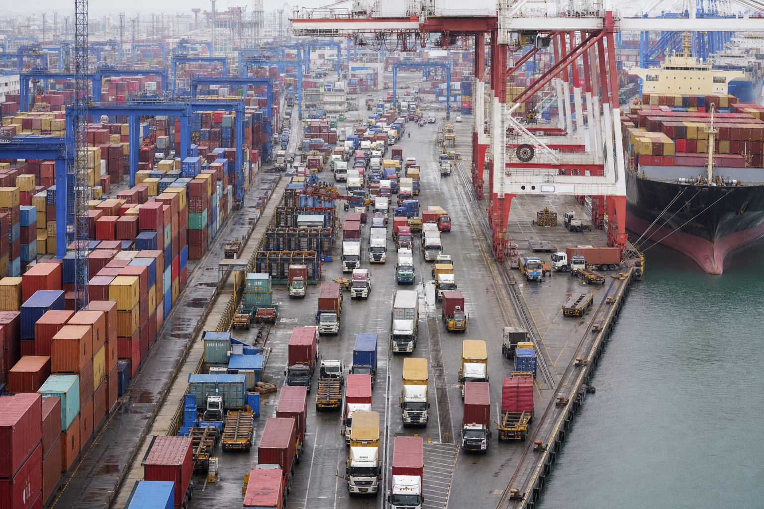 Busy container port during peak season